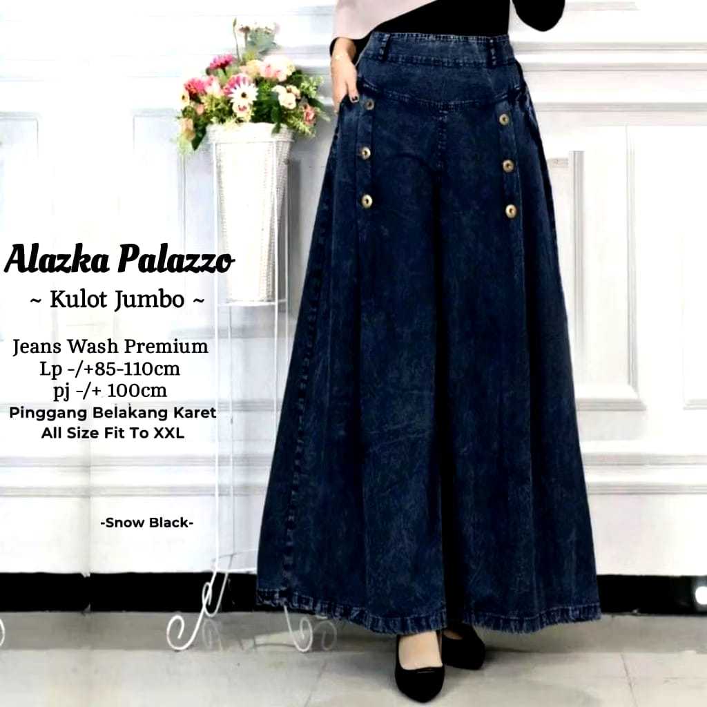 Celana Kulot Jeans Wanita Alazka Jumbo Palazzo - Lembut, Nyaman