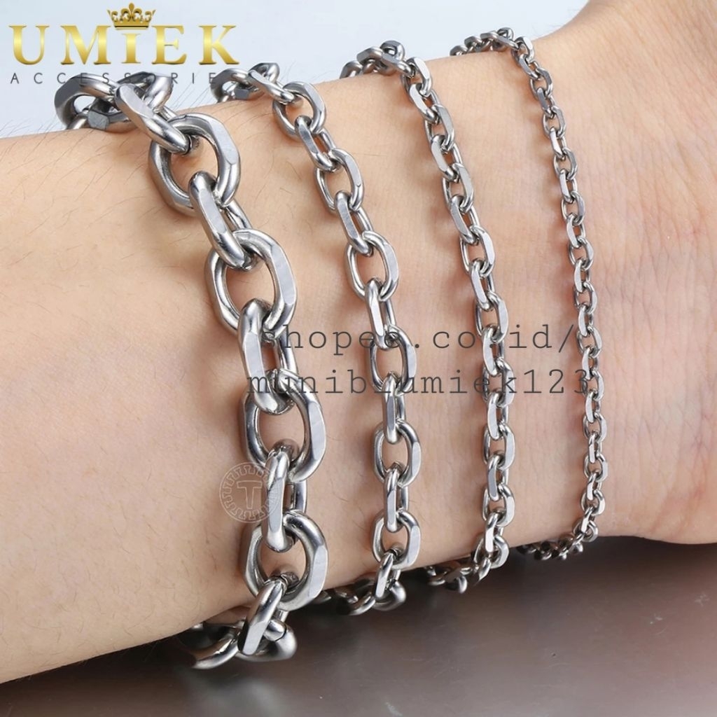 Gelang Pria Wanita Titanium Rantai Nori Silver putih perak asli Rante cowok cewek keren anti karat l