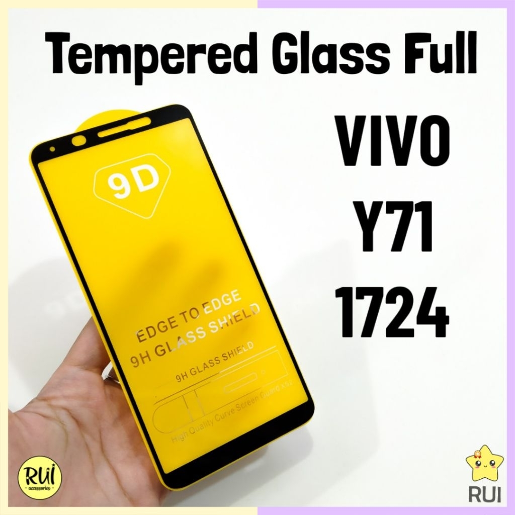 TG FULL VIVO Y71 / vivo 1724 Tempered Glass Anti Gores Kaca Warna Hitam Free Packing Bubble Wrap