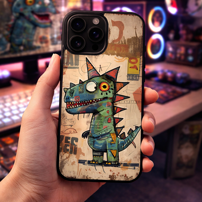 Basquiat Dino, Street Roar NY0045 Hybrid Case iPhone 17 16 15 14 13 12 11 Pro Max Plus Air Mini XR