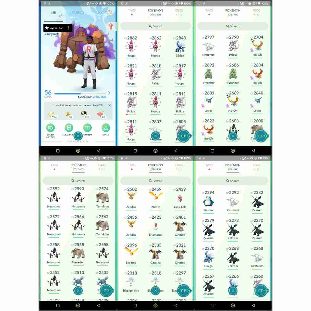 Paket Pokemon Go | PG0240 | MYSTIC Level 56 | 2M Stardust | 217x Legend/Myth/Ultra Beast | Shiny Tap