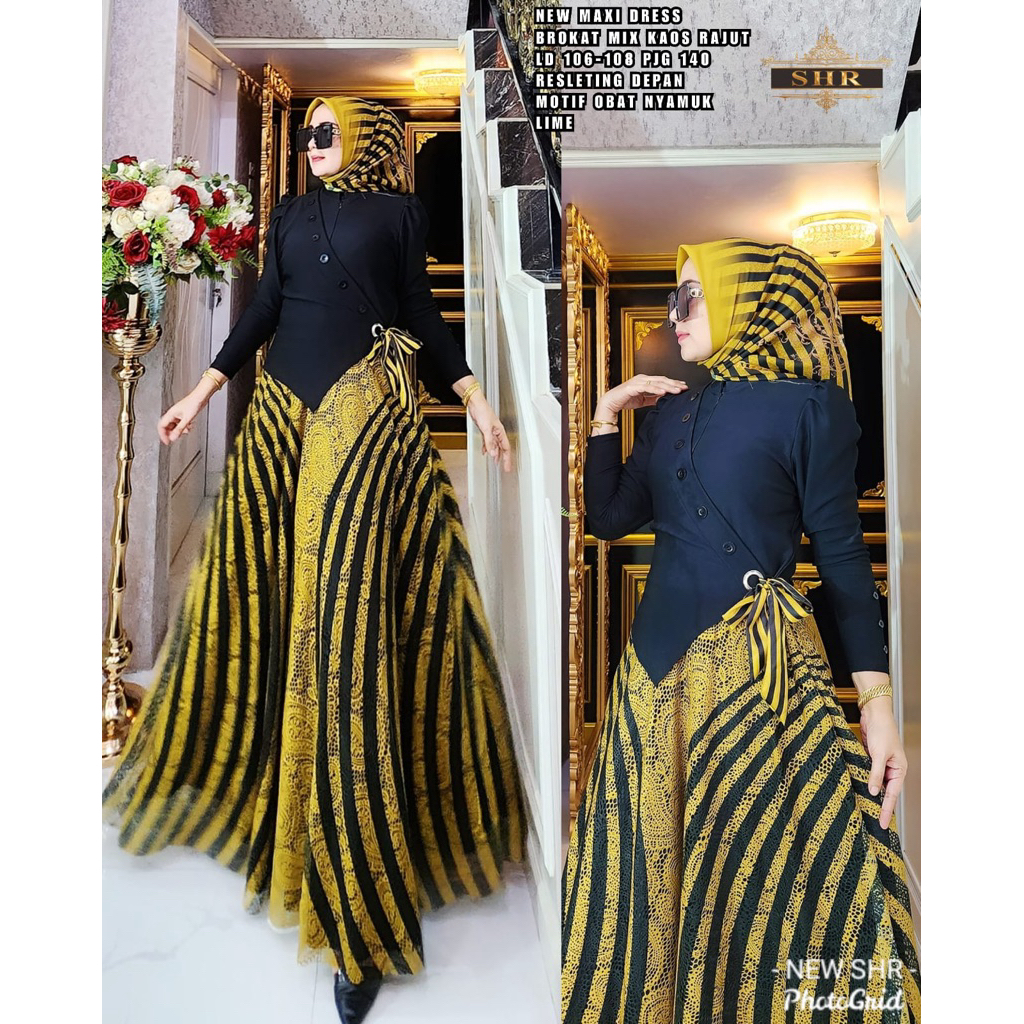 " NEW " MAXI DRESS NYAMUK BROKAT MIX KAOS RAJUT BY SHR // GAMIS SHR BEST SELLER // GAMIS KONDANGAN /