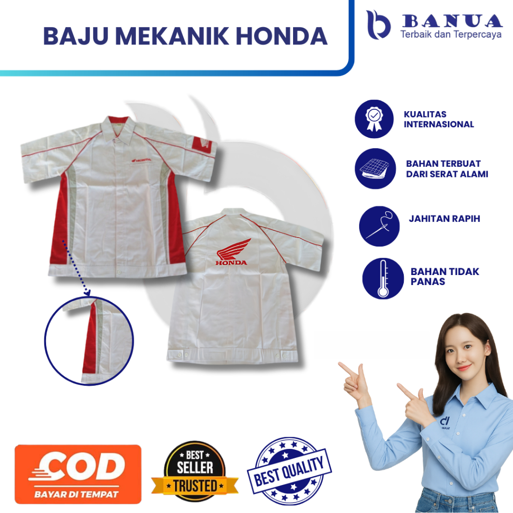 Baju Seragam Standar Mekanik Honda JUMBO | Seragam Bengkel Honda | Baju Ahass | Baju Pria Mekanik