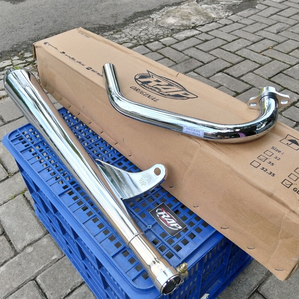 KNALPOT GL100 GL125 RAP MUFFLER FULL CHROME LEHER 32-35 35-35 35-38