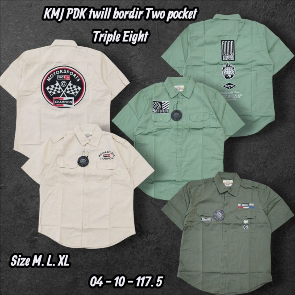 kemeja pendek Twill Bordir two pocket triple eight