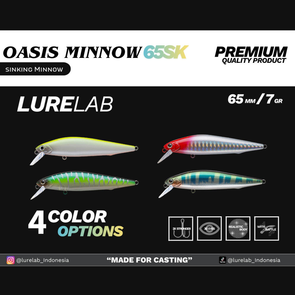 LURElab OASIS Minnow 65mm/7gr Umpan Pancing MINNOW SINKING FLUTTER