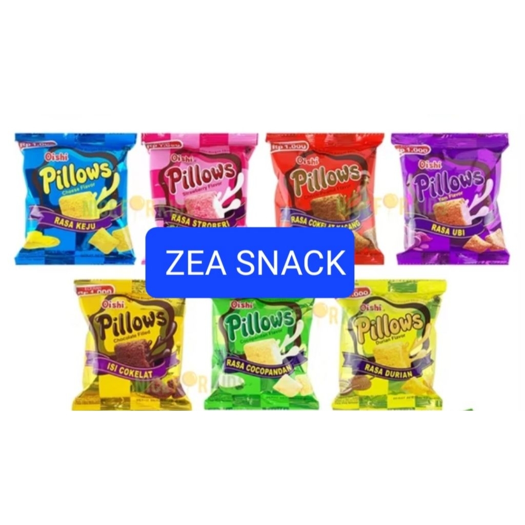 OISHI SNACK  PILLOW  ( RASA COKLAT/ STRAW / KEJU/ UBI/ PANDAN)  RENTENG ISI 10 PCS