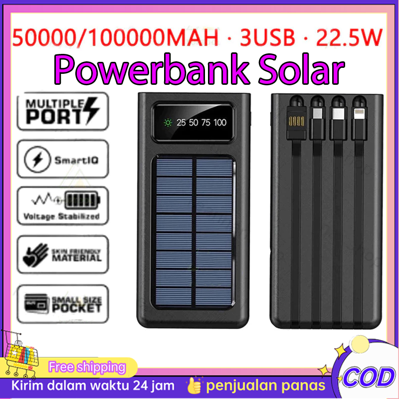 50000/100000 mAh Powerbank Robot Power Bank Solar Cell Tenaga Surya Portable Led Indikator Multifung