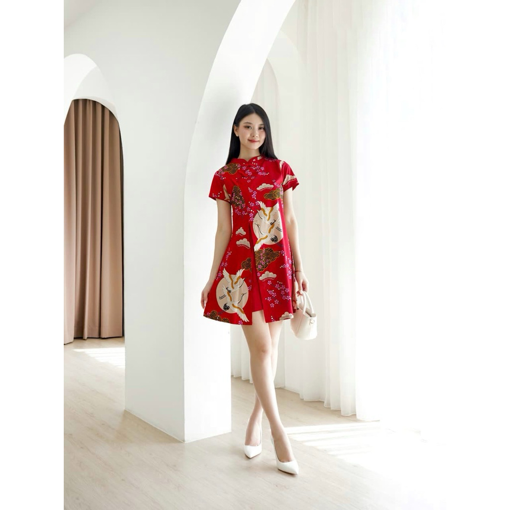 Dress batik cheongsam qb160 red