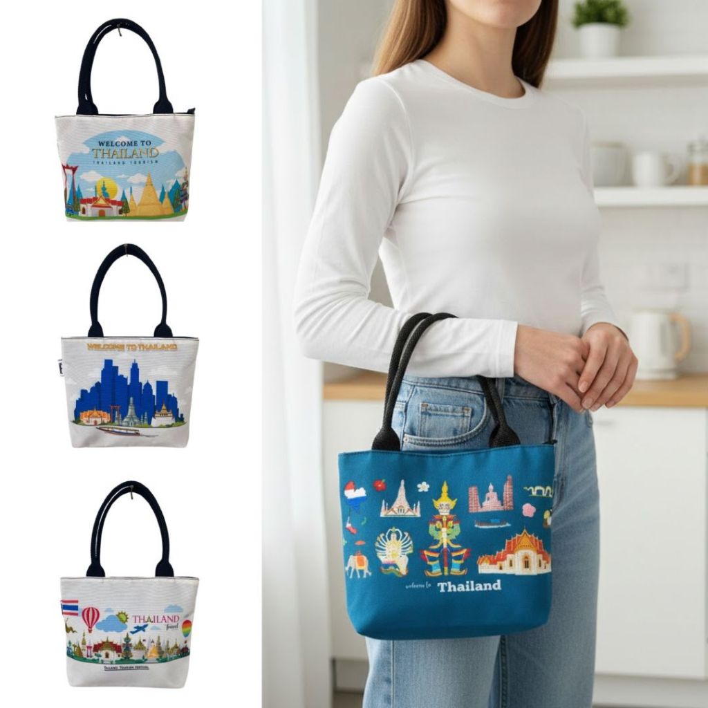 [MINI] Tas Thailand Tote Bag Oleh Oleh Thailand Bangkok | Tas Jinjing Kanvas Resleting Thailand