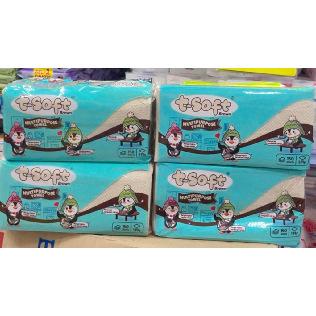 [ PAKET ISI 4 ] TISU T-SOFT TOWEL/DAPUR BROWN 150SHEET
