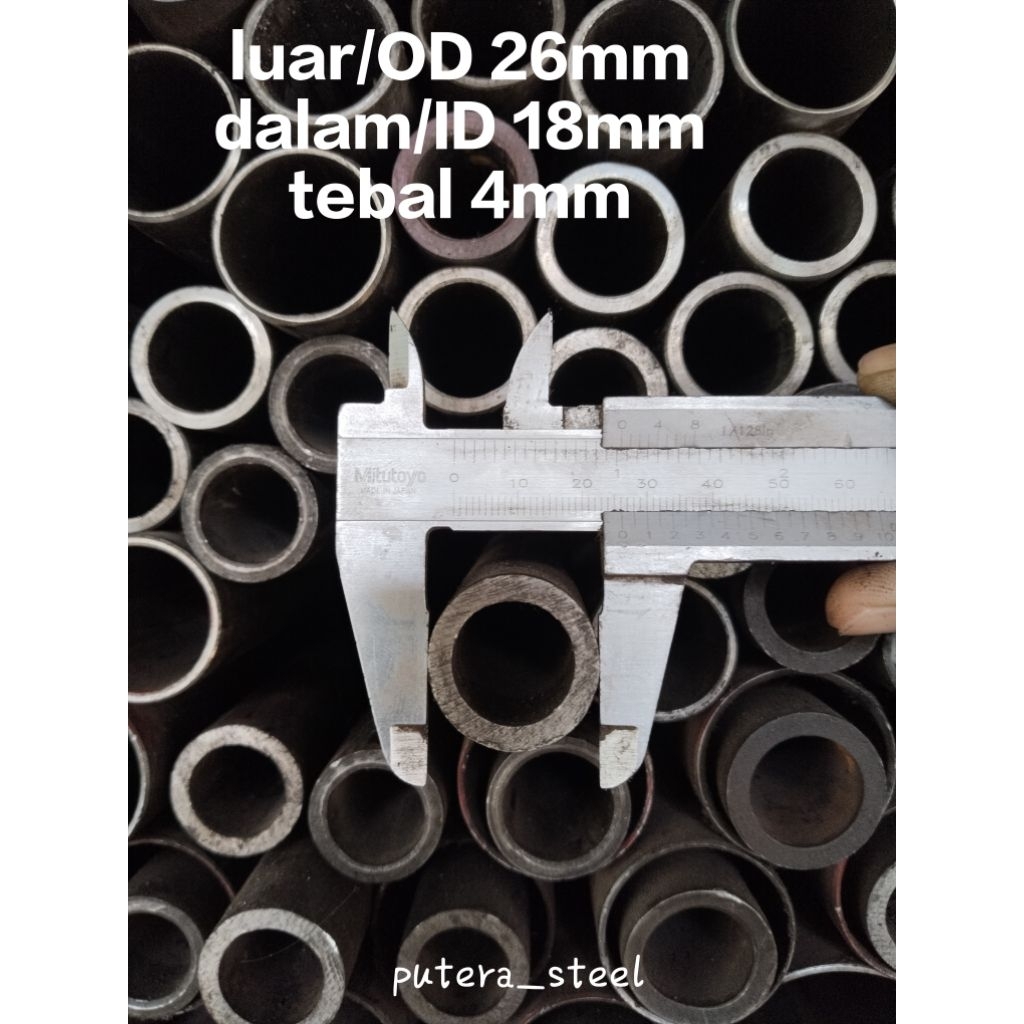 pipa besi seamles luar/OD 26mm dalam/ID 18mm tebal 4mm ukuran 10-50cm
