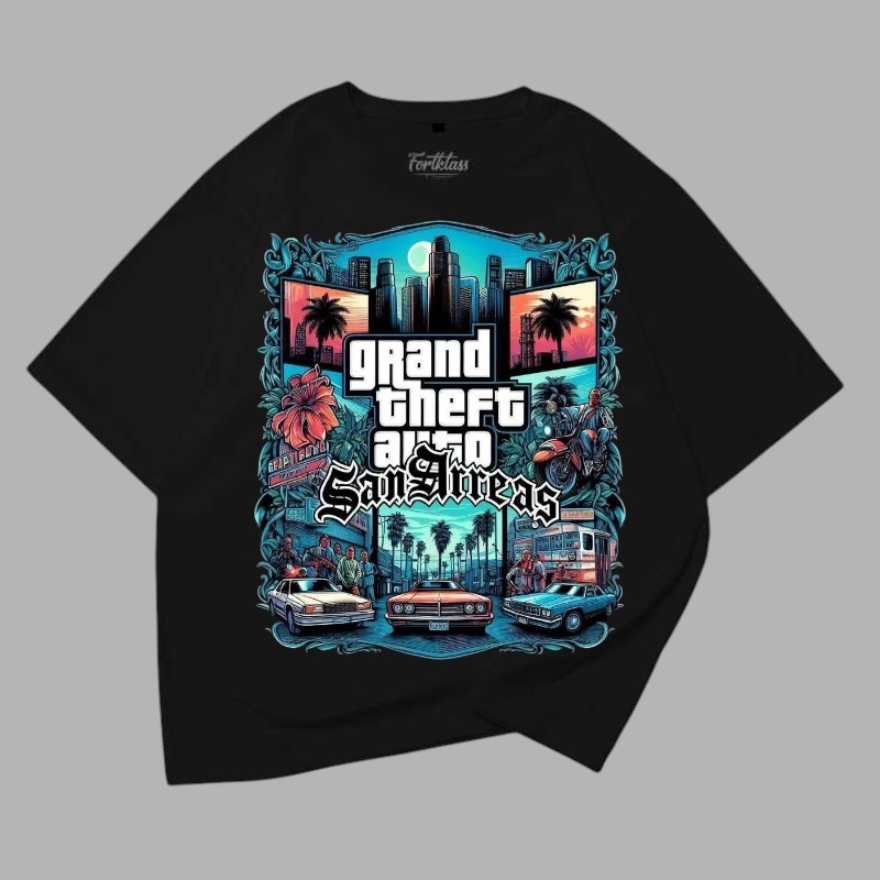 Baju Kaos GTA San Andreas Unisex Dewasa Kaos Vintage Fit Combed 24s