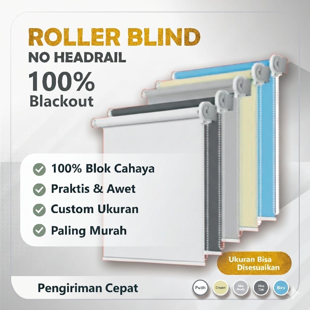 Roller Blind Blackout 100% Tirai Jendela Non Headrail--Tirai Gulung Jendela Custom