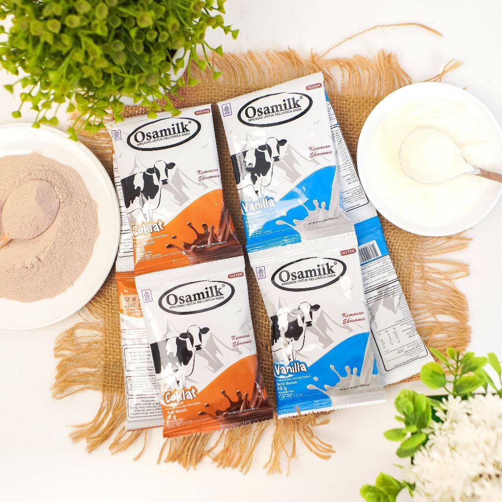 Kemasan Sachet Sekali Minum Osamilk Susu Sapi Bubuk Murni 100% Rasa Vanilla Dan Cokelat 300 gr Ori