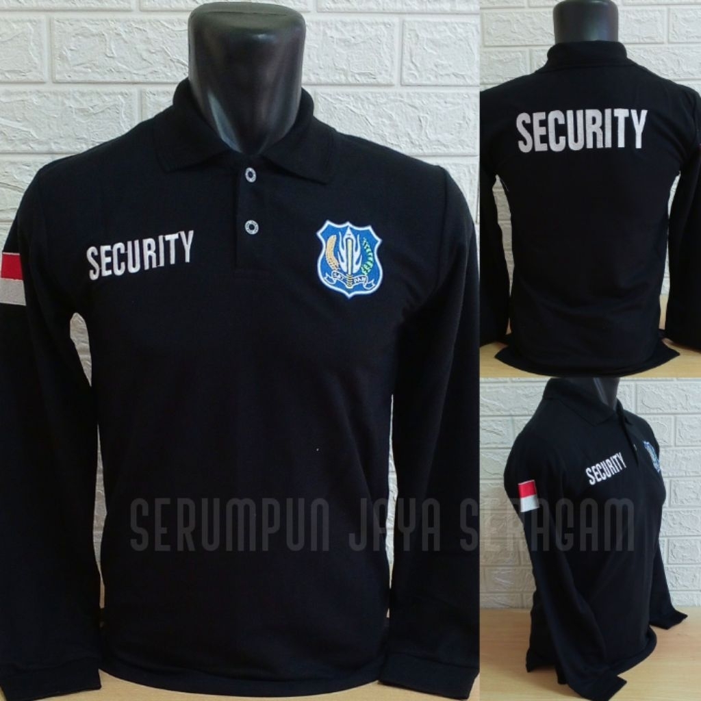 KAOS SECURITY LOGO BIRU LENGAN PANJANG TULISAN PUTIH FULL BORDIR - KAOS KERAH SECURITY LOGO BIRU PAN