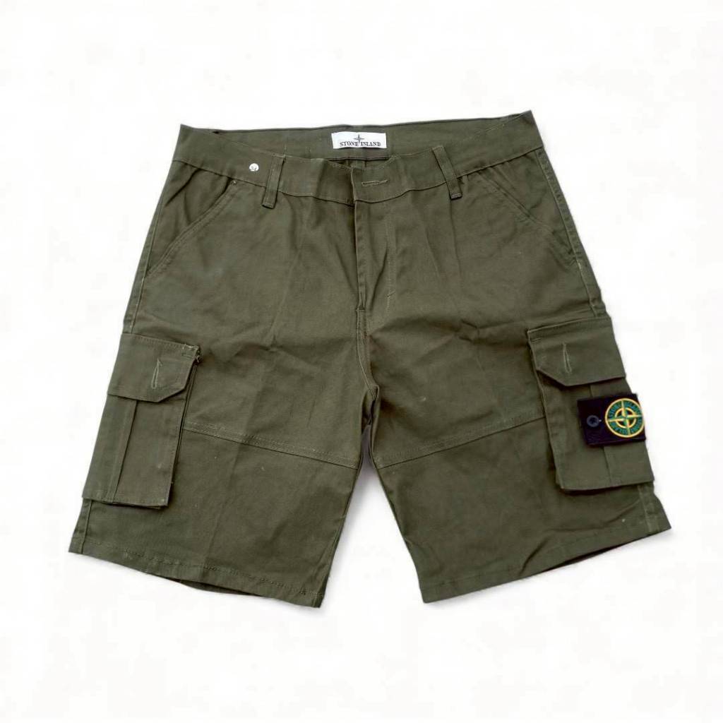 CELANA PENDEK SHORT CARGO TWILL SI CASUAL STONE ISLAND PATCH POCKET HIJAU TUA