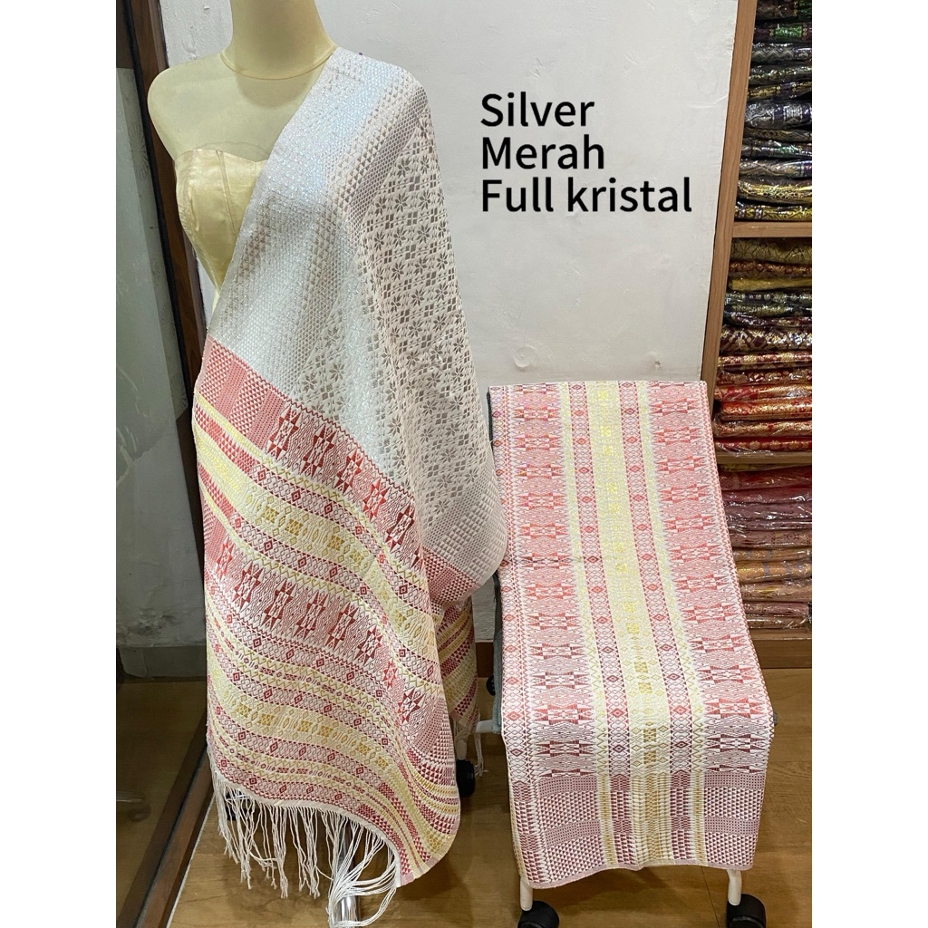 Songket Medan Tumtuman Pengantin Nuansa Warna Gold Silver Full Kristal Tenun Asli Tanpa Sambungan