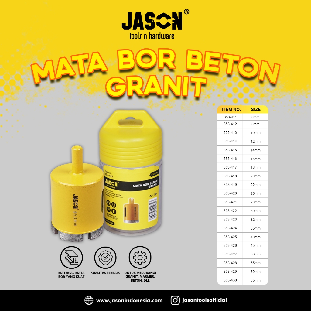 Jason Mata Bor Beton 50 MM - 65 MM Granit | Mata bor keramik Diamond Core Bit