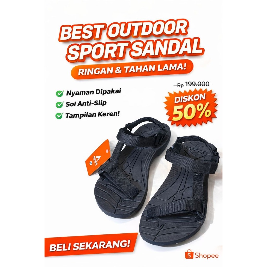 Sandal Eiger Selop Gunung Sandal Luar Ruangan Pria Ukuran 39 - 43 Tali Webbing, Sol Karet, Desain Ad