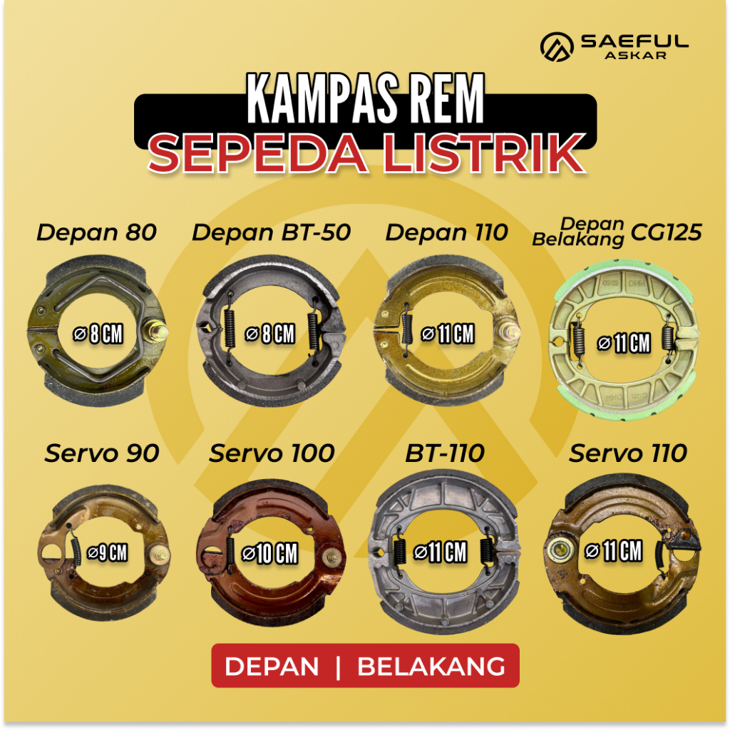 Kampas Rem Depan belakang Sepeda, gerobak, motor dan roda 3 listrik