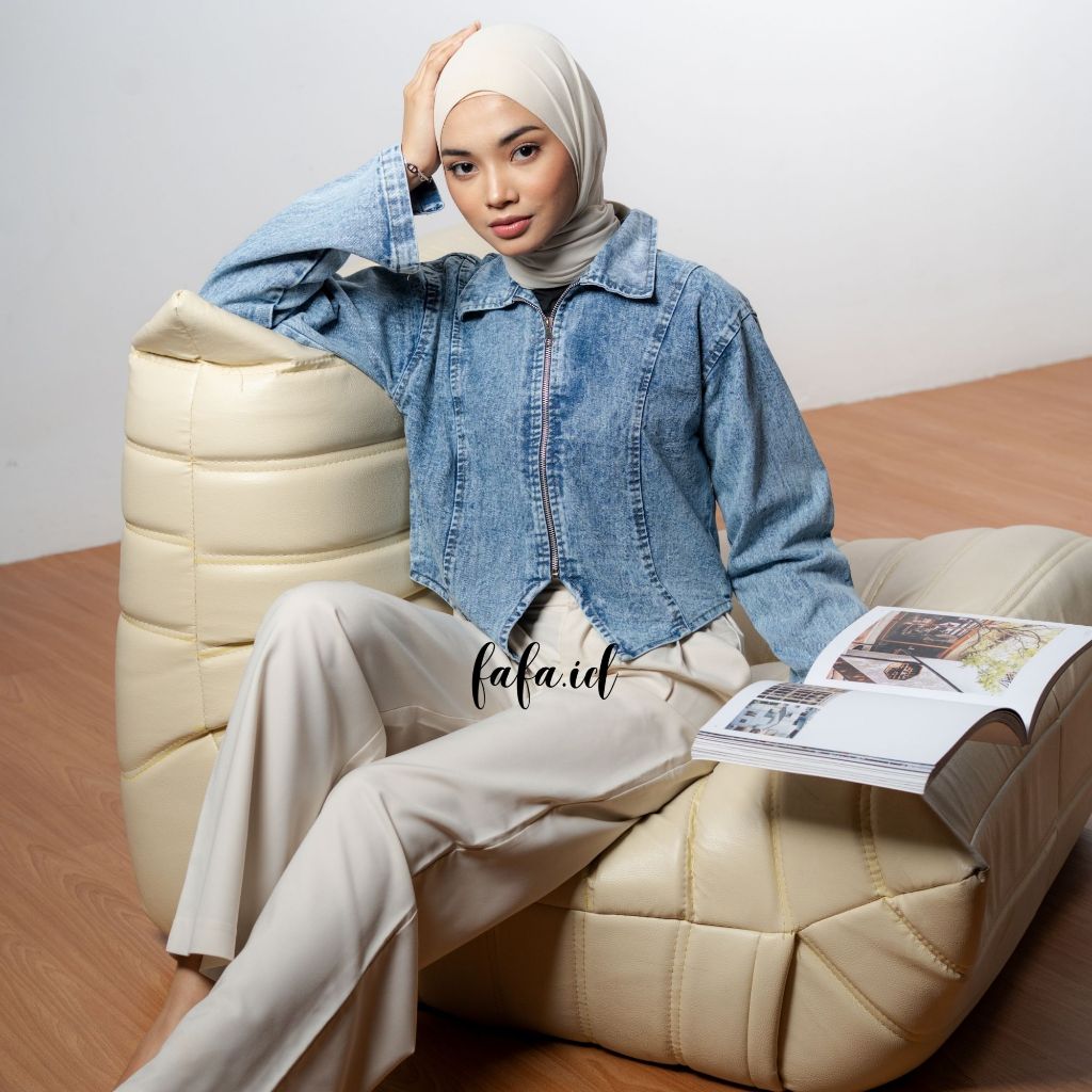 FAFA-Anindya Atasan Jaket Denim Wanita Outer Rompi Croptop