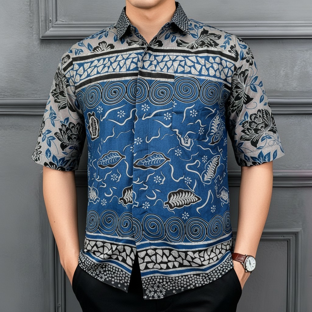 Raw And Denim Kemeja Batik Pria Lengan Pendek