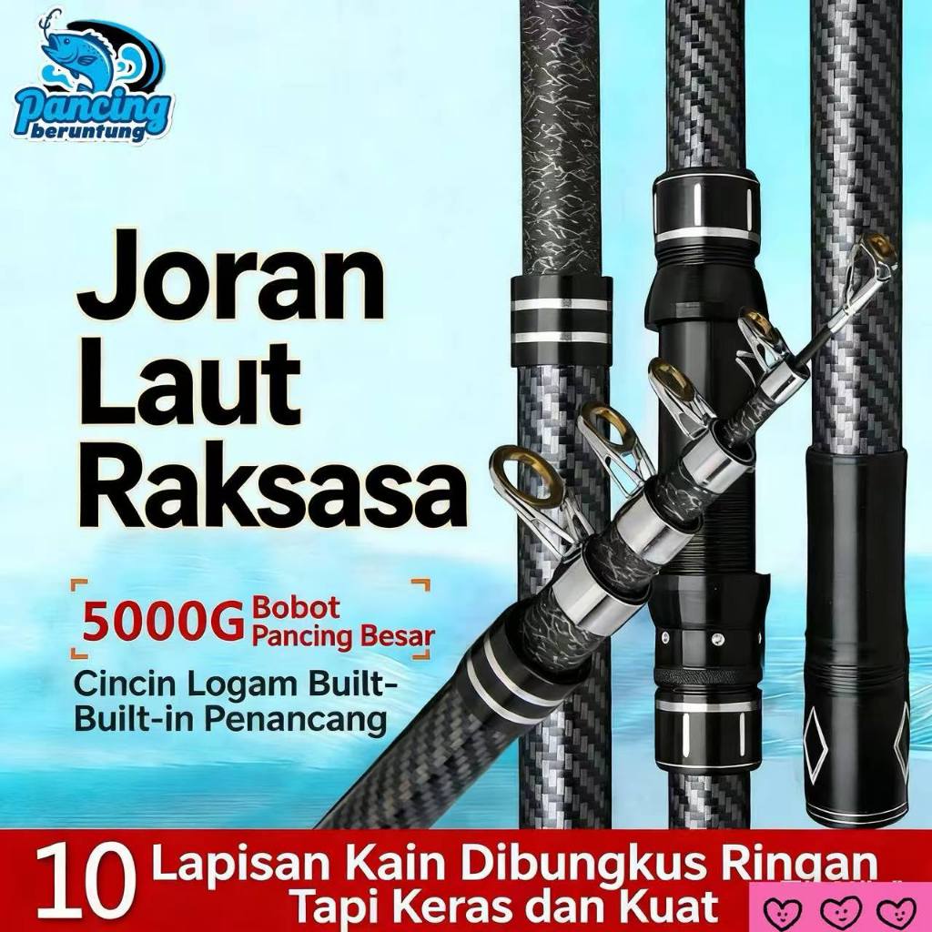 Joran Laut Karbon Super Keras Baru, Lempar 100m, Pasak Tanah Built-in, Ring Keramik Besar, Ukuran 42
