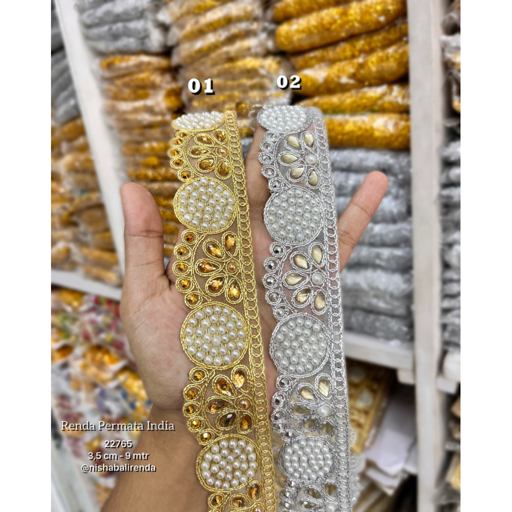 DIJUAL PER METER - Renda Permata India SAL 22765 – Lbr 3,5 cm - Renda Mewah Kebaya & Baju Adat