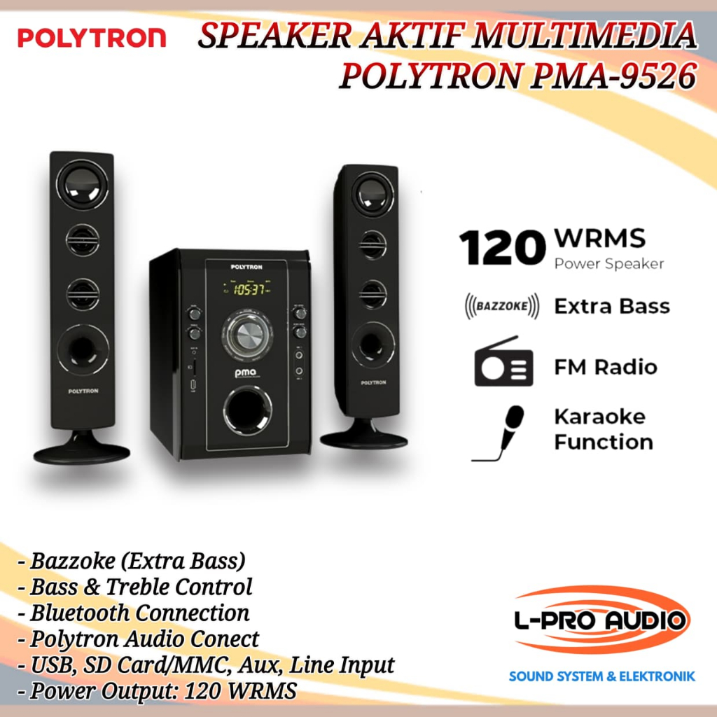 POLYTRON Multimedia Speaker Aktif PMA 9526 /-B New