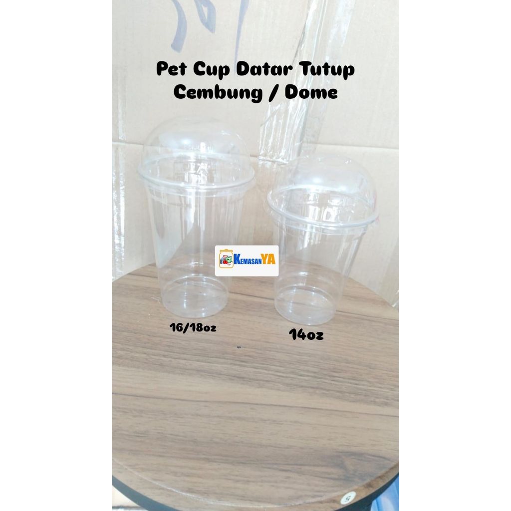 KemasanYA 50PCS PET CUP DATAR + TUTUP DOME / CEMBUNG CUP JENIS TUTUP STRAWLESS CUP DATAR CUP TEBAL G