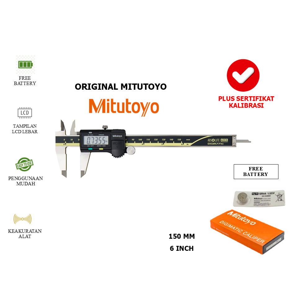 Mitutoyo Digital Caliper 0-150mm 0.01mm Original Mitutoyo Plus Sertifikat Kalibrasi