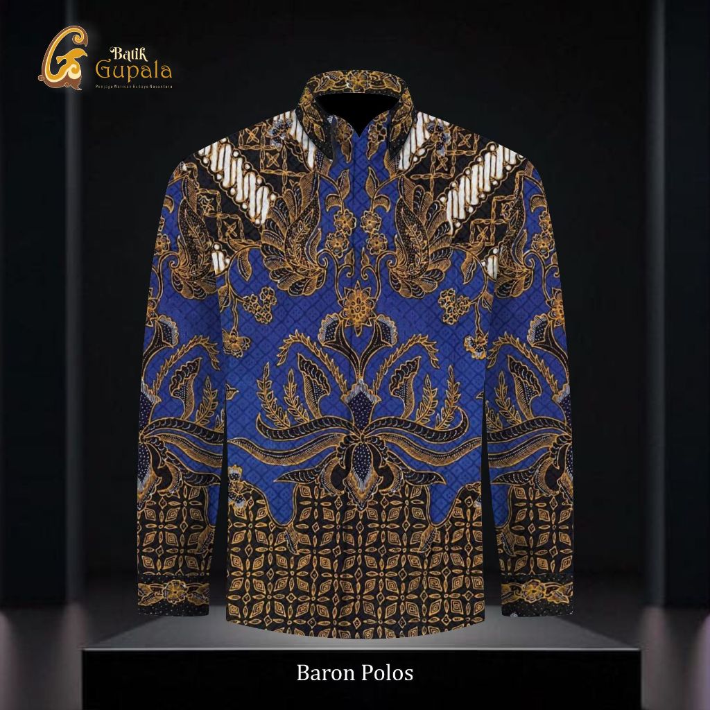 Gupala Batik - Kain Kemeja Batik Tulis Sutra Baron Polos - Motif PisanBali warna Biru Sogan