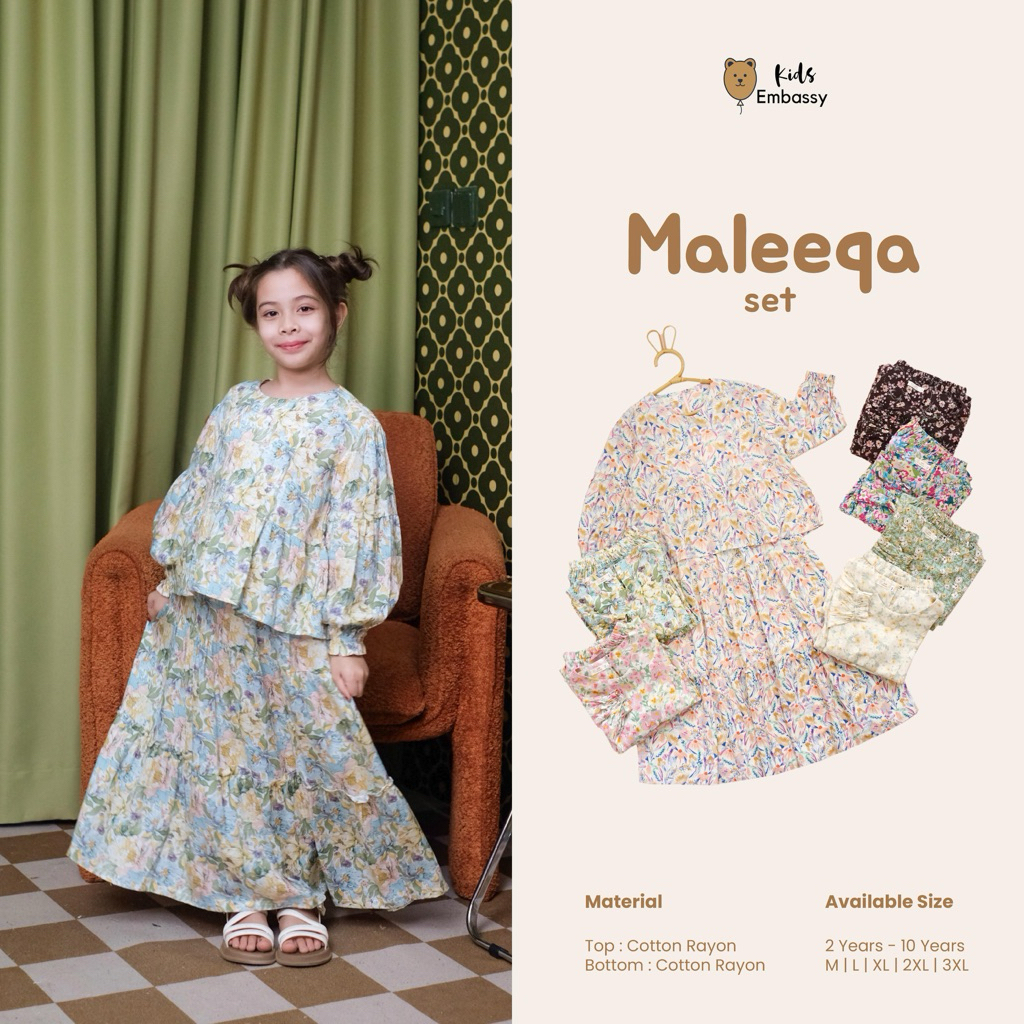 KIDS EMBASSY - MALEEQA SET / baju lebaran anak usia 2 - 10tahun / baju muslim anak dan ibu / setelan