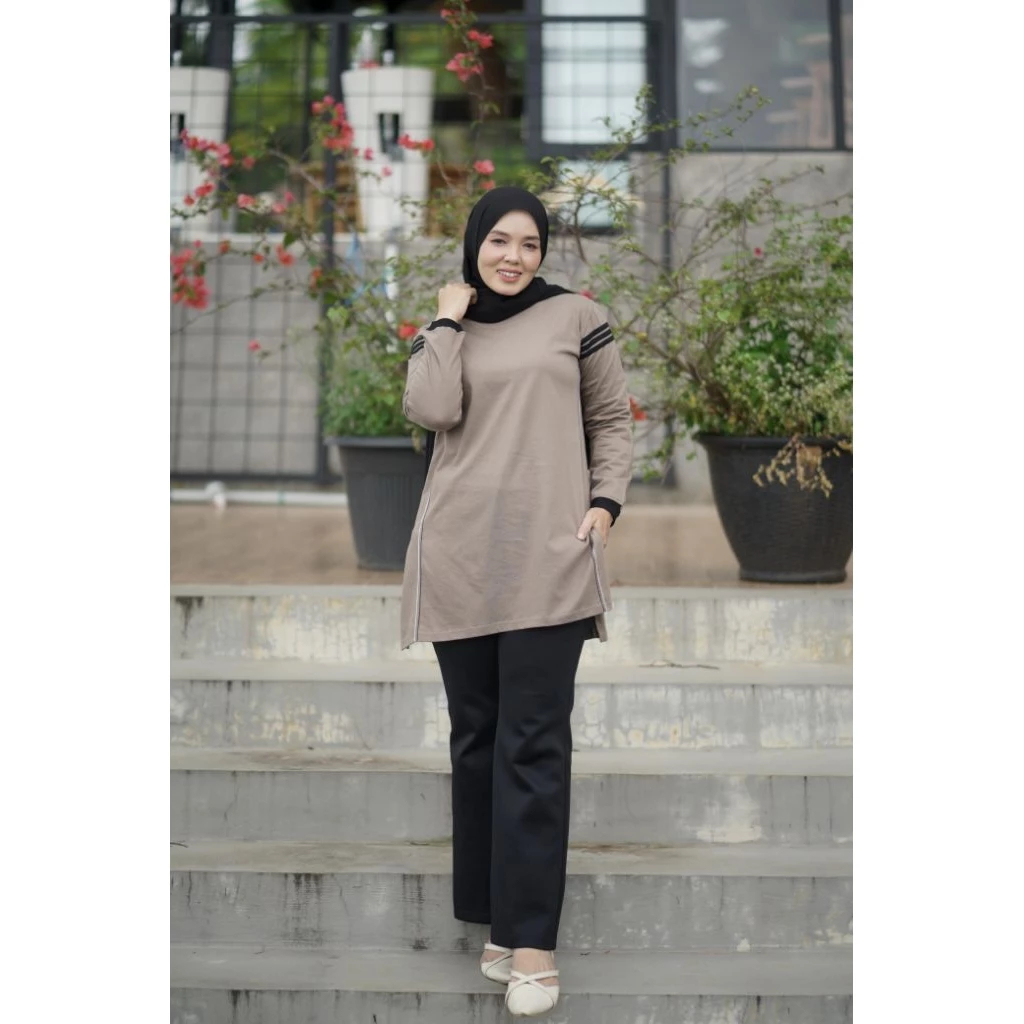 XHAFANA Tunik Kaos Wanita Katun Combed Sablon Panjang Muslimah