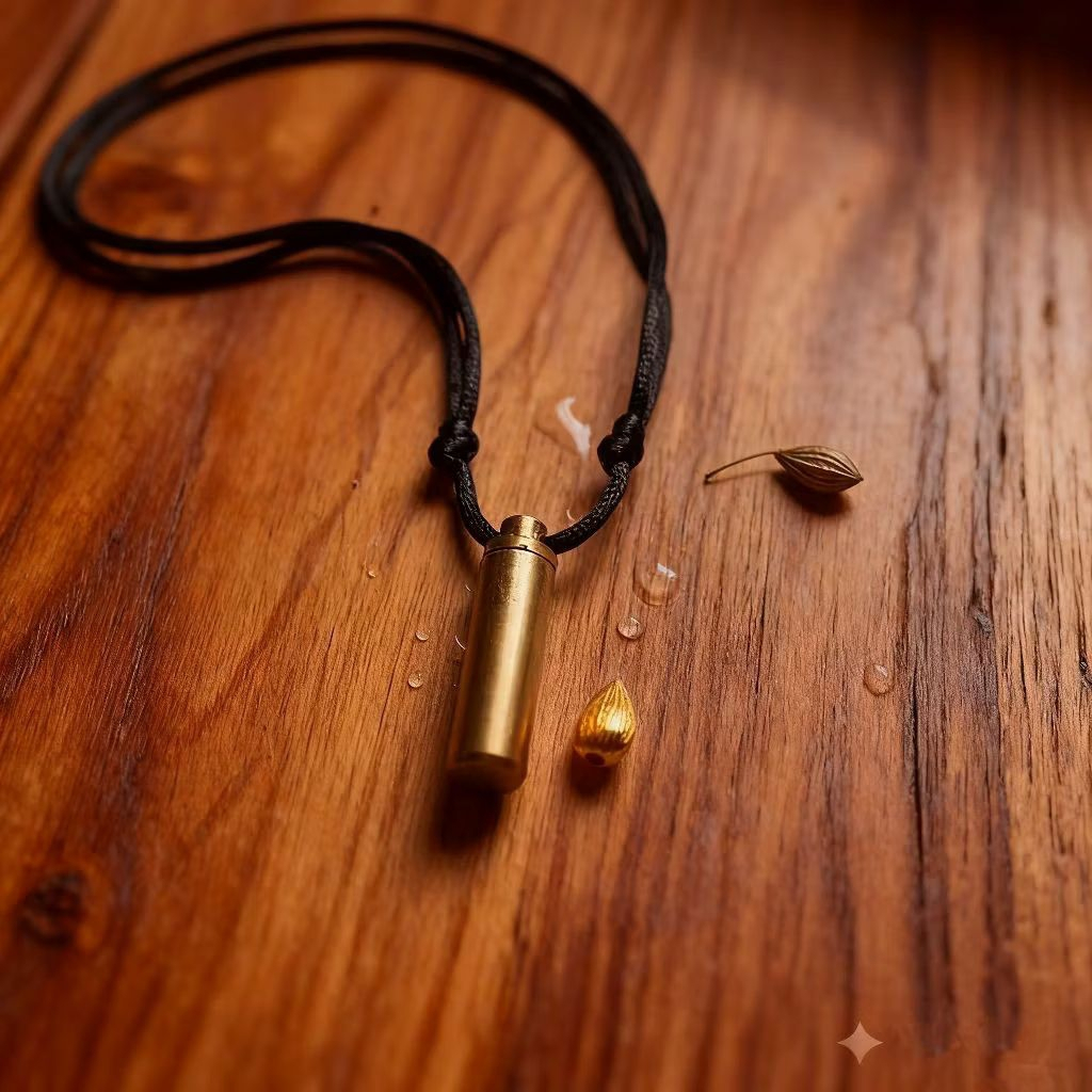 Kalung Pendant Liontin Tabung Kuning Bonus Batu Biji Kuaci Mas