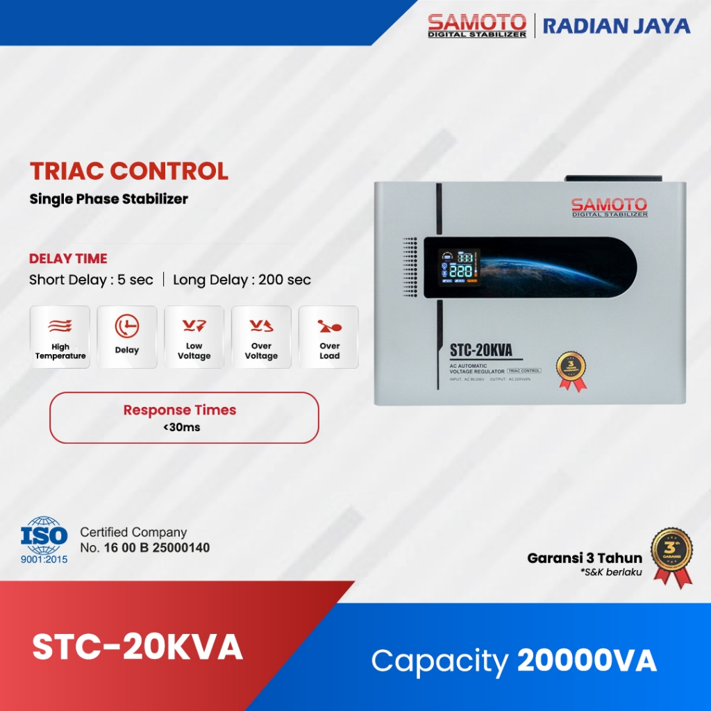 Stabilizer Samoto 20000VA STC20000 Triac Control Digital Stavolt Stabiliser Listrik STC20KVA Single 