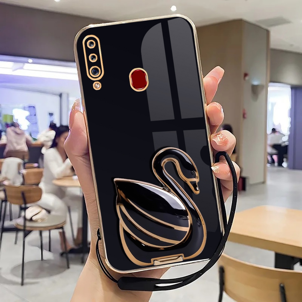 Case Samsung A20s Softase Mewah Silikon Plating With Holder Kick Stand