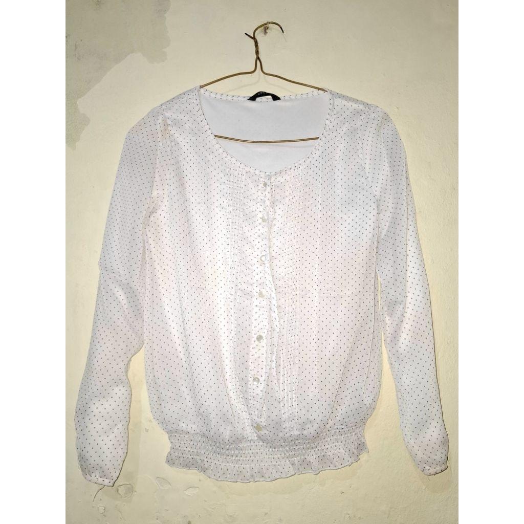 BLOUSE KEMEJA POLKADOT PUTIH WANITA