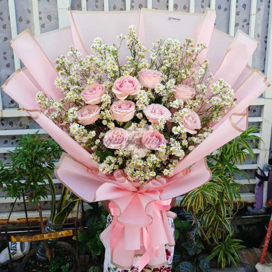 Bouquet Buket Bunga Mawar Pink Fresh Flower Bunga Segar Hidup Buket Valentine Wisuda Surabaya