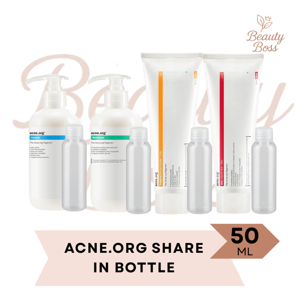 The Acne.org Acne Org Cleanser Moisturizer AHA+ Treatment Share in bottle