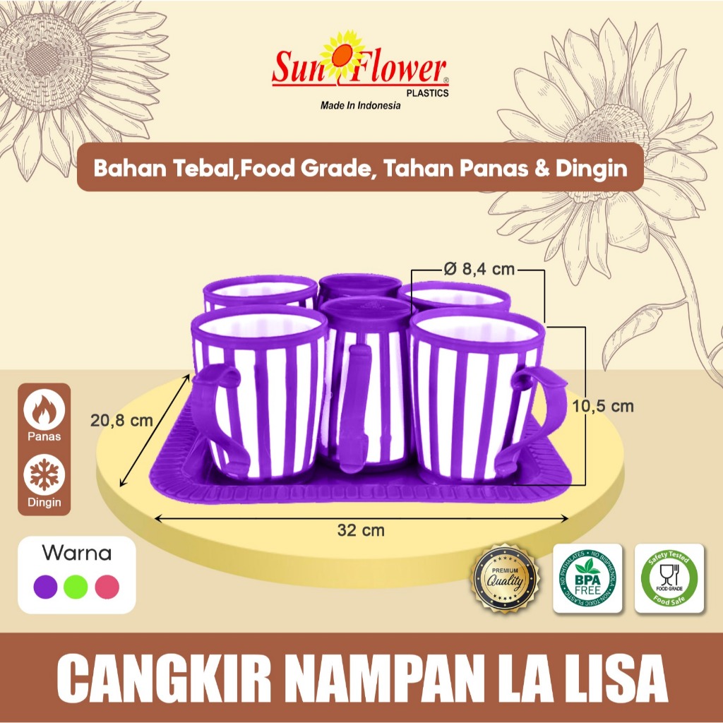 CANGKIR NAMPAN LA LISA SET / CANGKIR PLASTIK + NAMPAN / CANGKIR MINUM / SET CANGKIR + NAMPAN