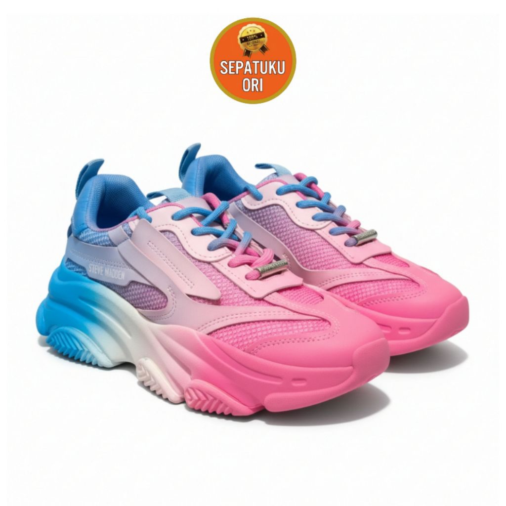SEPATU WANITA (US 6) STEVE MADDEN POSSESSION BLUE PINK WOMENS SNEAKERS POSS03S1