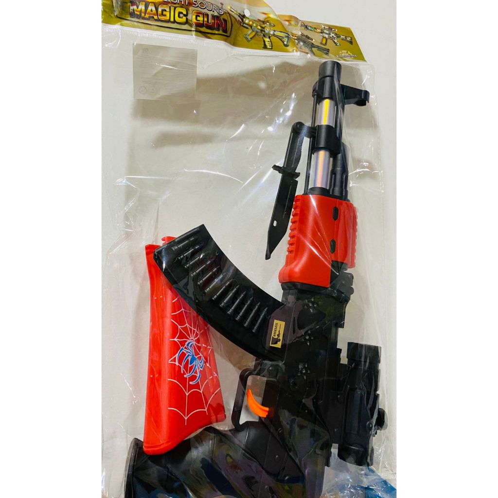 AK47 Mainan Anak Tembak Tembakan Baterai Bunyi Suara Musik Lampu Motif Spiderman