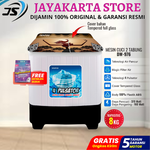 MESIN CUCI Denpoo MESIN CUCI 2 TABUNG  DW 976 8 KG LOW WATT SNI MESIN CUCI DENPOO