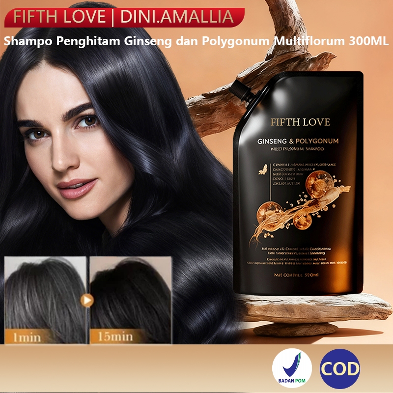 FIFTH LOVE Shampoo Polygonum Multiflorum, Ubah Rambut UbanJadi Hitam Lembut Tanpa Kusut, Nutrisi Kul