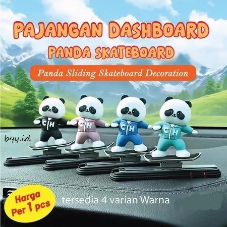 Pajangan Dashboard Skateboard Sliding Panda Bergerak Mengikuti Arah Mobil/ Panda Sliding Skateboard 