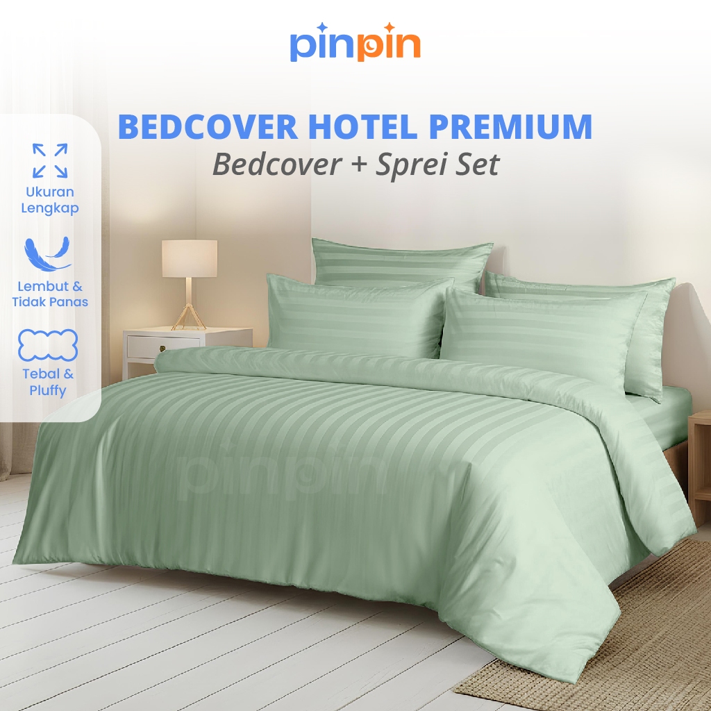 Bed Cover Set Sprei Hotel Tensel Sage Ukuran Lengkap