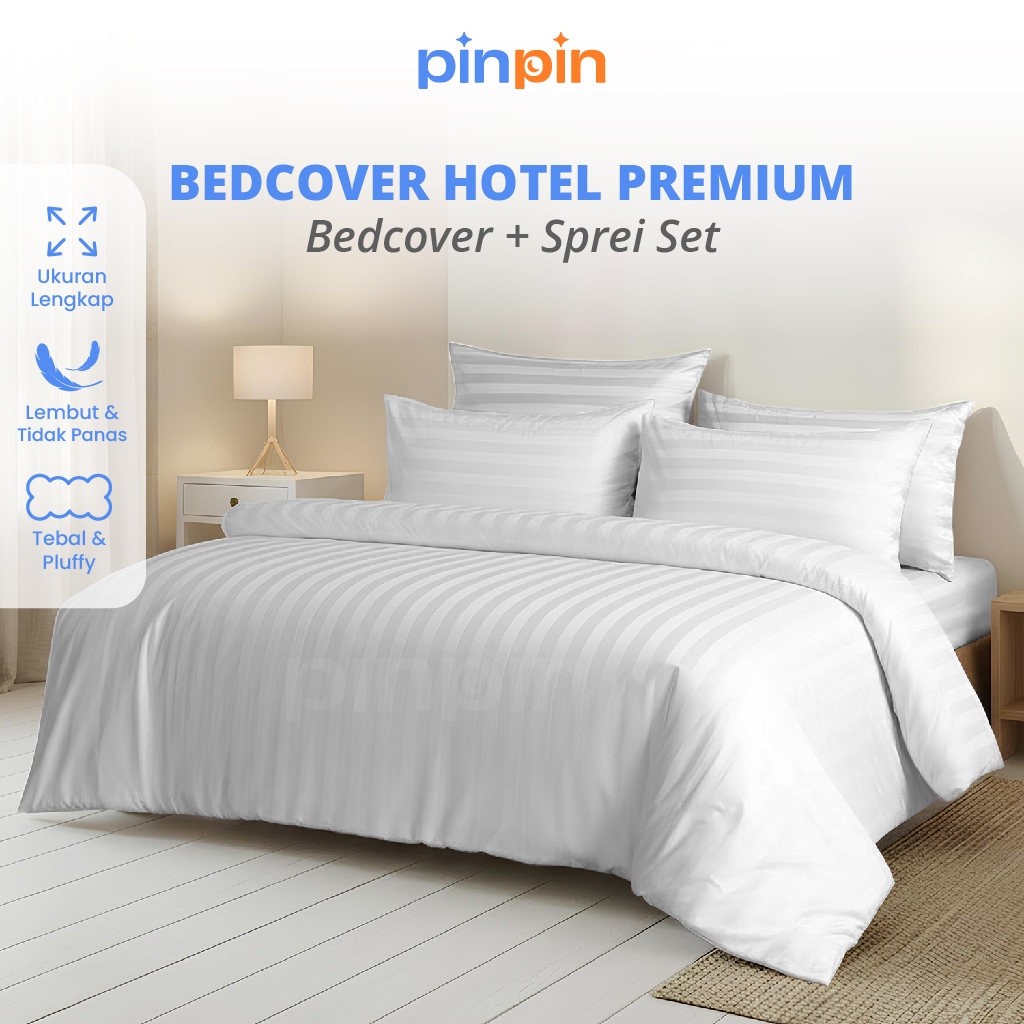 Bed Cover Set Sprei Hotel Tensel Putih Ukuran Lengkap
