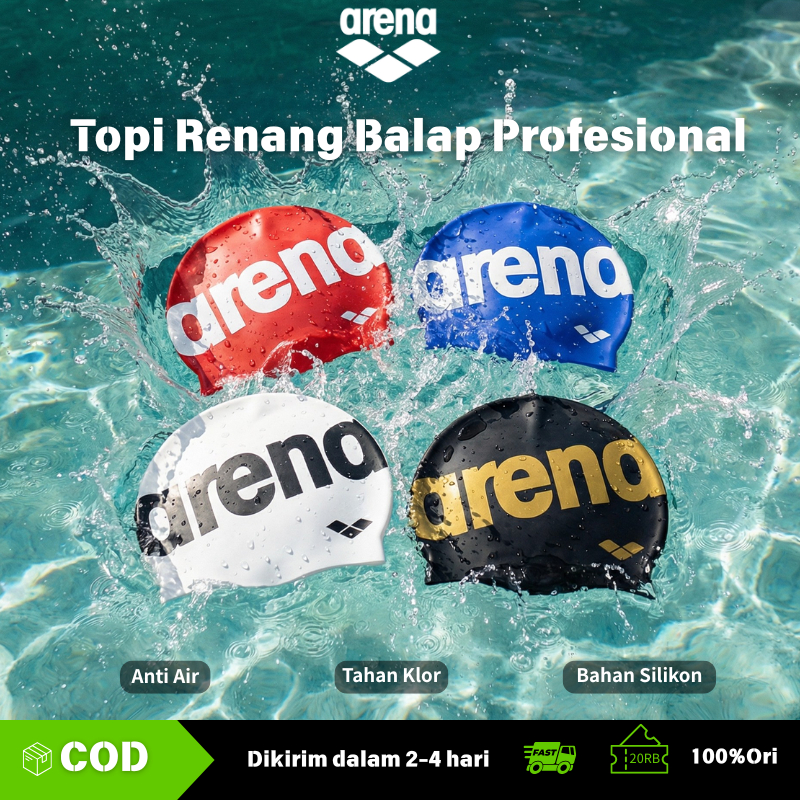 Arena Topi Renang Silikon Anti Air Elastis Dewasa Anak Pria Wanita Latihan Kompetisi